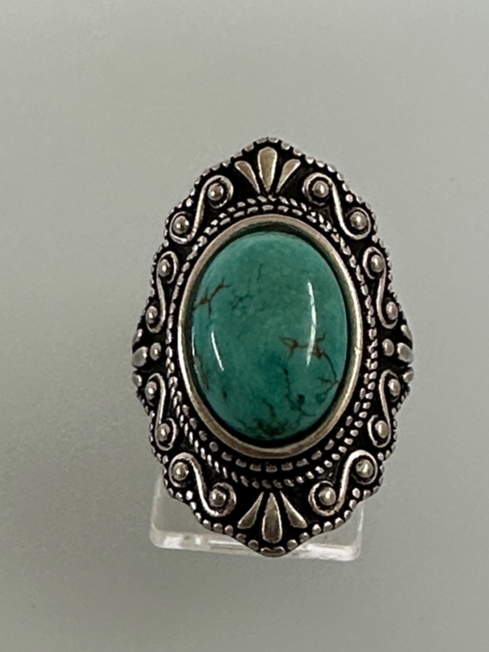 Vintage 925 sterling Silver Turquoise Oval Statement Ring - Vintage Turquoise